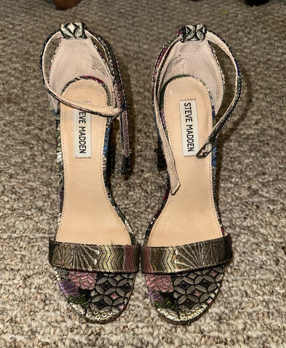 Steve Madden Women’s Multicolor Floral Strappy Open Toe Ankle Strap Heels 7